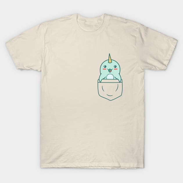 Baby Narwhal In a Pocket Kawaii Whales Lover T-Shirt by Cuteness Klub